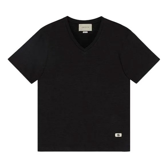 Футболка GUCCI SS21 Linen V-neck tee 'Black', черный