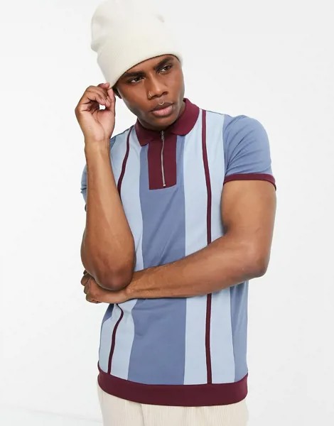 Обтягивающее поло с молнией и контрастным воротником ASOS DESIGN-Разноцветный
