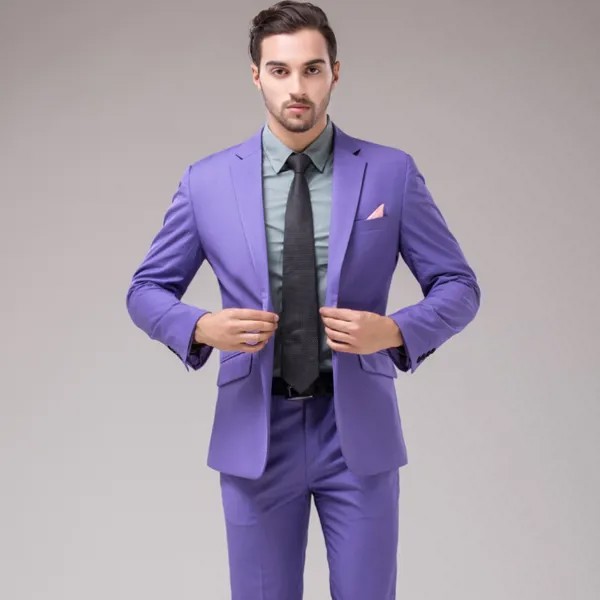 Формальный одна кнопка костюмы замуж костюм жениха для мужчин модные Slim fit костюм фиолетовый мужской смокинг, пиджак, Блейзер, пальто + штаны