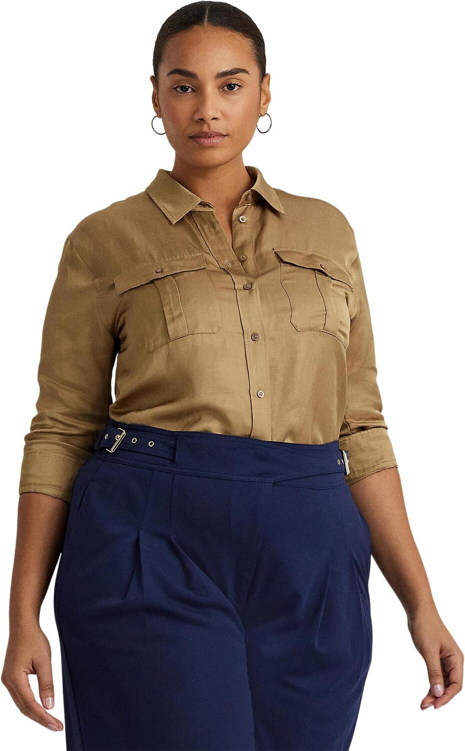 Рубашка LAUREN Ralph Lauren Plus-Size Satin Shantung Shirt, цвет Burnished Tan