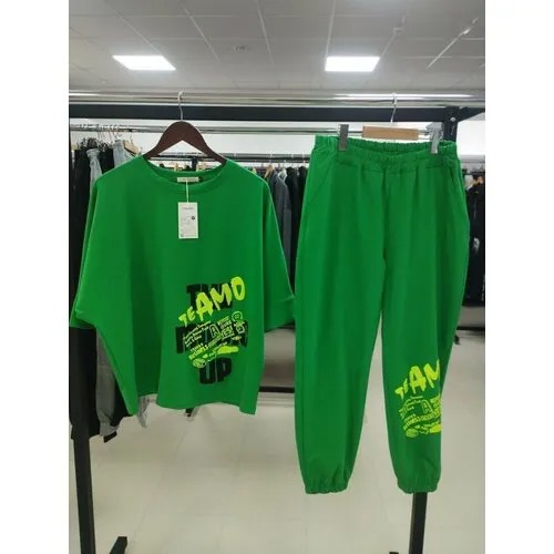 Костюм , футболка и брюки, повседневный стиль, размер 50, зеленый