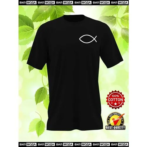 Футболка VilModa Ихтис черная с бархатистым принтом 3XL