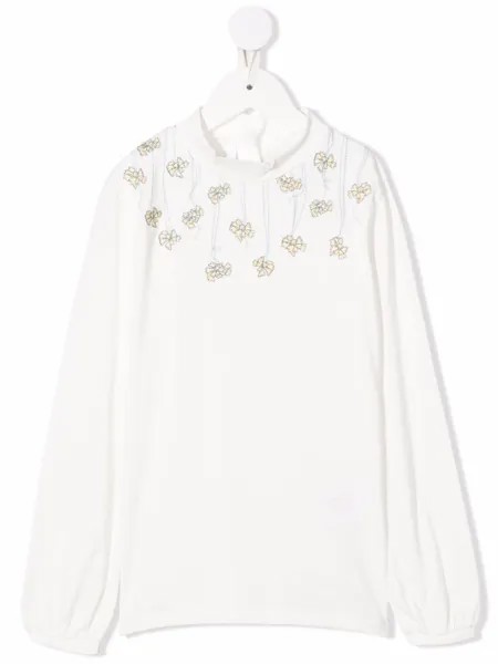 Chloé Kids топ с длинными рукавами и цветочной вышивкой