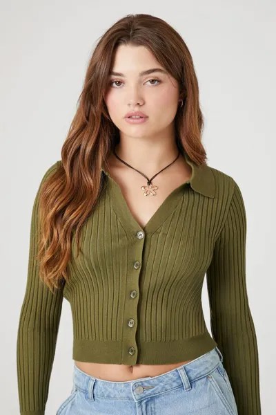 Рубашка с длинными рукавами из свитера Forever 21, оливковый