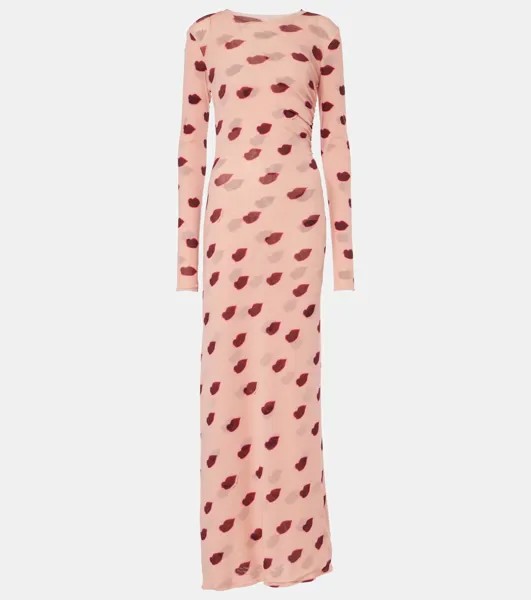 Платье макси из сетки с принтом «Губы» Stella Mccartney, цвет dusty pink