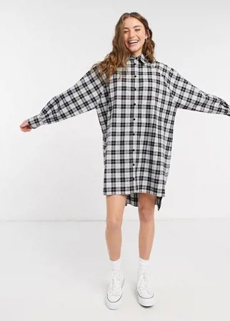 Монохромное клетчатое платье-рубашка мини в стиле бойфренда ASOS DESIGN-Многоцветный