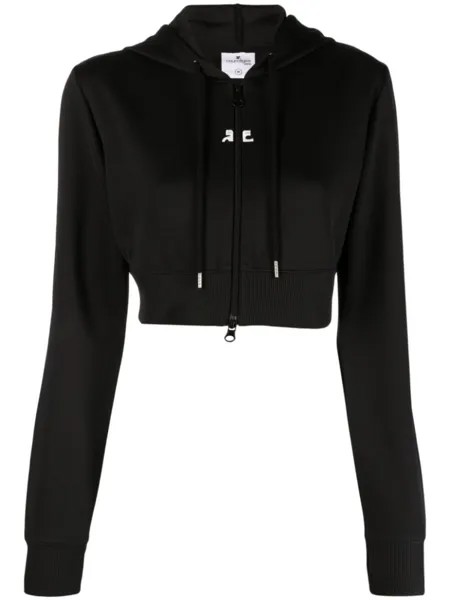 Courrèges укороченное худи с нашивкой-логотипом, черный