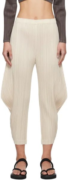 Брюки Off-White с утолщенным низом 1 Pleats Please Issey Miyake, цвет Cream