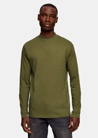 Лонгслив с высоким воротом оливкового цвета Topman-Зеленый цвет