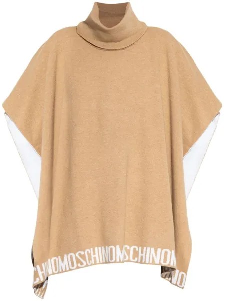 Moschino пончо с логотипом в технике интарсия, нейтральный цвет