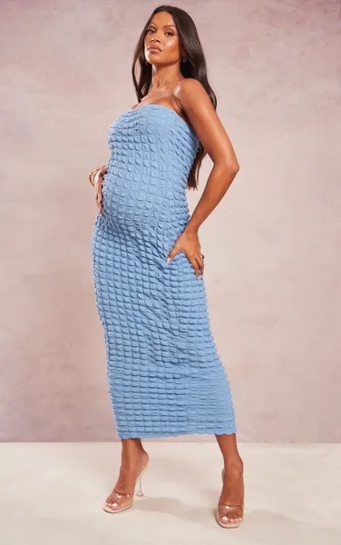 PrettyLittleThing Синее платье макси с фактурной текстурой-бандо для беременных