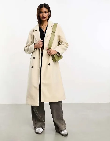 Двубортное макси-пальто кремового цвета Vero Moda