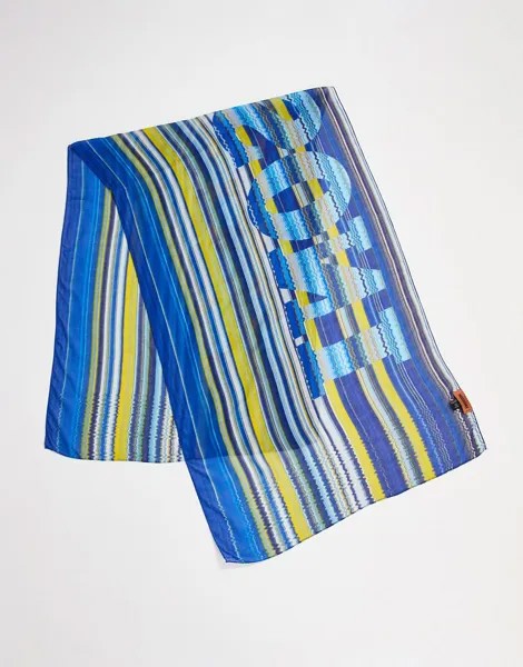 Синий шарф в полоску с логотипом Missoni-Разноцветный