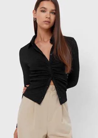 Stradivarius Трикотажная Рубашка Со Сборкой Черный S