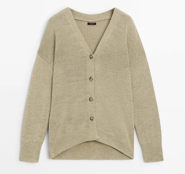 Кардиган Massimo Dutti Long Cotton Blend, светло-зеленый