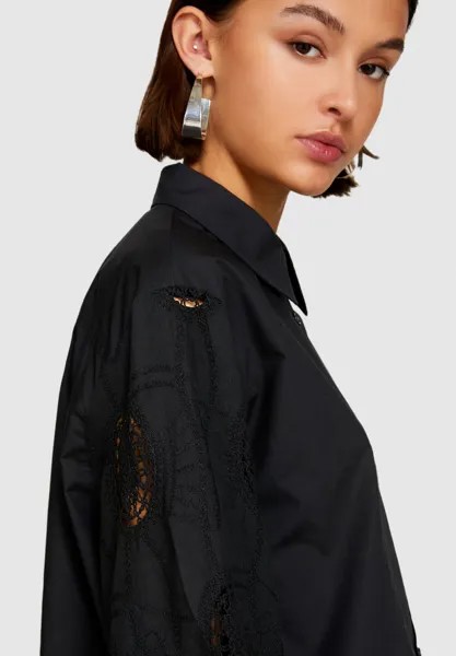 Блузка-рубашка Embroidered Sleeves Sisley, черная