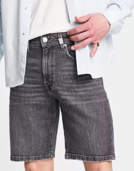 Selected Homme – джинсовые шорты облегающего кроя из хлопка серого цвета – СЕРЫЙ
