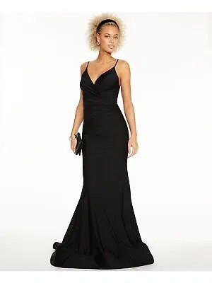 GLAMOUR BY TERANI COUTURE Женское черное атласное торжественное платье на тонких бретелях 14