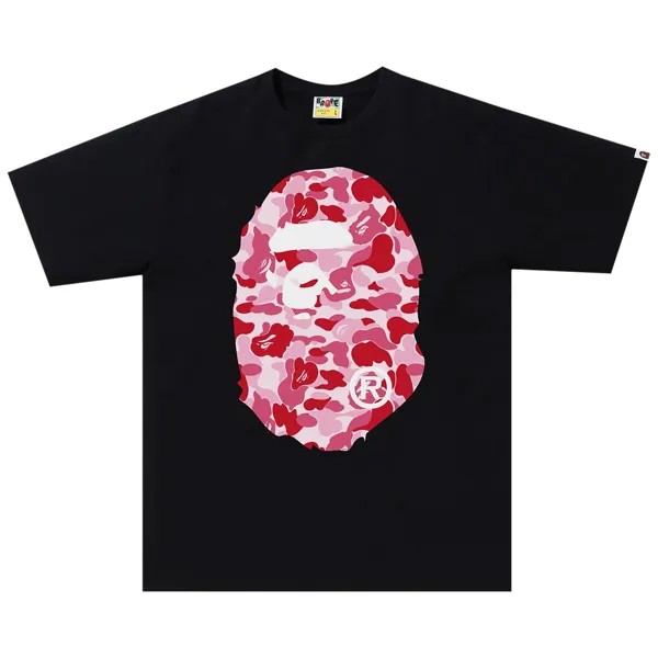 BAPE ABC Камуфляжная футболка с головой большой обезьяны, цвет черный/розовый