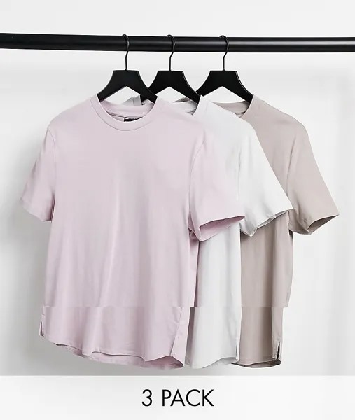 Комплект из 3 длинных футболок с разрезами ASOS DESIGN-Многоцветный