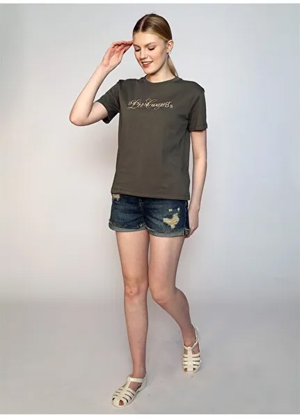 Женская футболка цвета хаки с круглым вырезом и принтом 242 LCF 242007 WILD KHAKI Lee Cooper, хаки