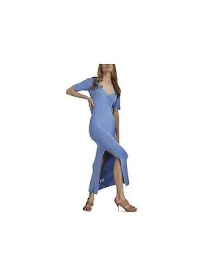 BARDOT Женское светло-голубое удлиненное платье-футляр макси с разрезами по бокам и рукавами до локтя, размер XL