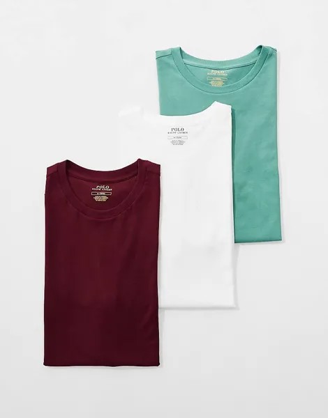 Набор из трех футболок с логотипом Polo Ralph Lauren зеленого, белого и бордового цвета