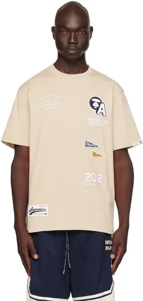 Бежевая футболка с вышивкой AAPE by A Bathing Ape