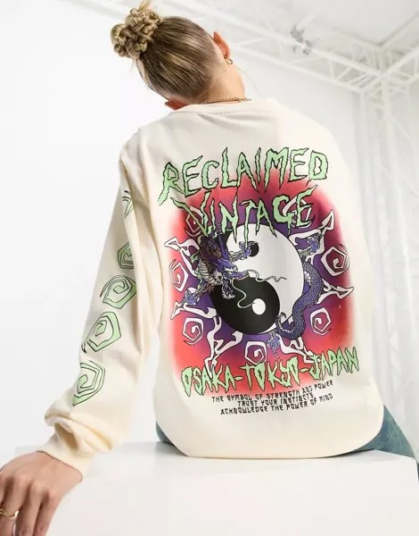 Бежевая рубашка с длинными рукавами Reclaimed Vintage с принтом Инь-Янь
