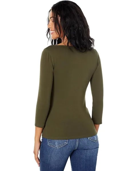 Топ Lilla P 1x1 Rib 3/4 Sleeve Boatneck Top, цвет Army