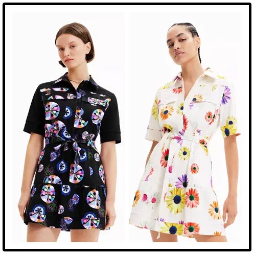Внешняя торговля, Испания 2023 г., desigual, Модное Новое платье с поясом и воротником-рубашкой
