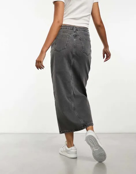 Светло-серая джинсовая макси-юбка New Look с разрезом спереди