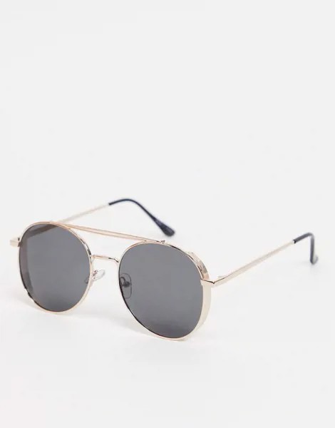 Солнцезащитные очки-авиаторы с золотистой оправой и тонированными черными линзами Pieces-Золотистый
