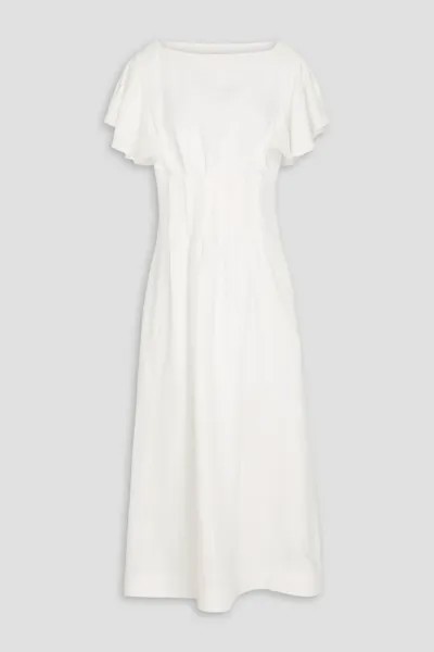 Платье миди из льна с оборками и складками Chloé, белый