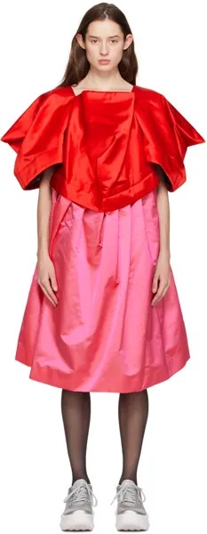 Красно-розовое свободное платье-миди Comme Des Garcons