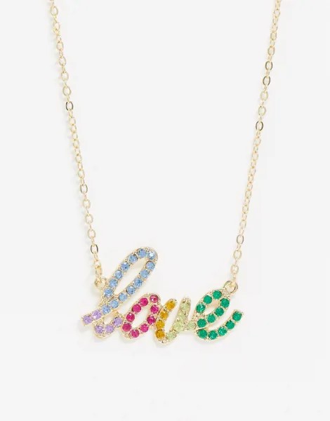 Золотистое ожерелье с разноцветной подвеской в виде слова 