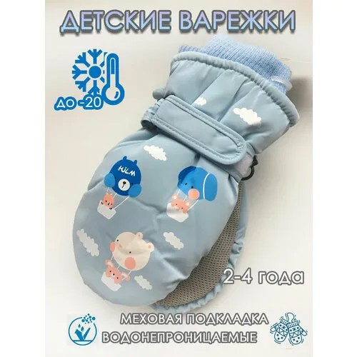 Варежки  для детей, размер 2-4 года, голубой