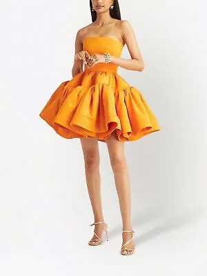 Женское структурированное мини-платье OSCAR DE LA RENTA на оранжевой подкладке из муаровой тафты 2