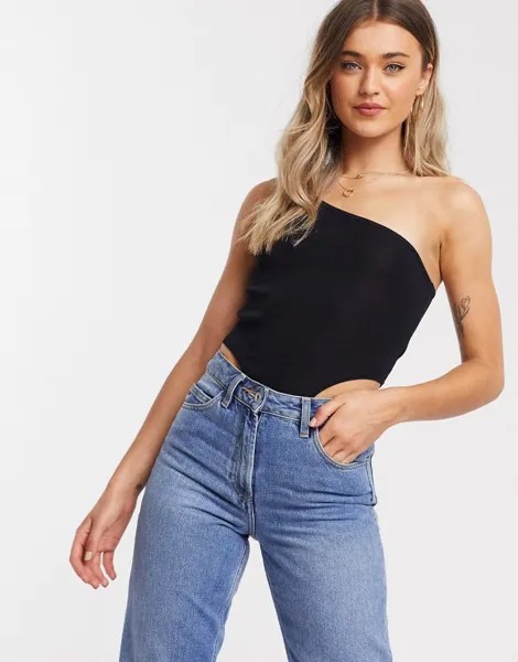 Трикотажный боди на одно плечо ASOS DESIGN-Черный цвет