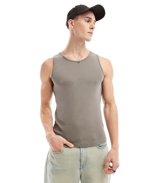 Темно-коричневая майка в рубчик River Island