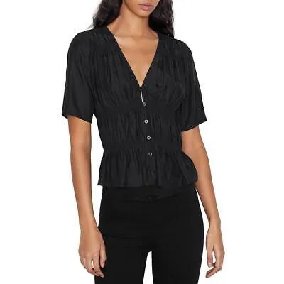 Женская черная блузка с рюшами и V-образным вырезом Frame S BHFO 2782
