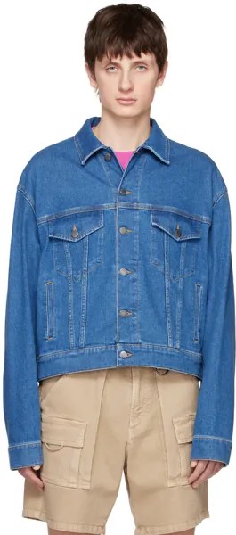 Синяя джинсовая куртка с нашивками Teddy Moschino