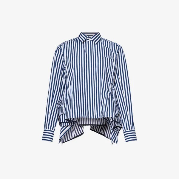 Рубашка из хлопкового поплина в полоску с вставкой-годе Sacai, цвет navy stripe