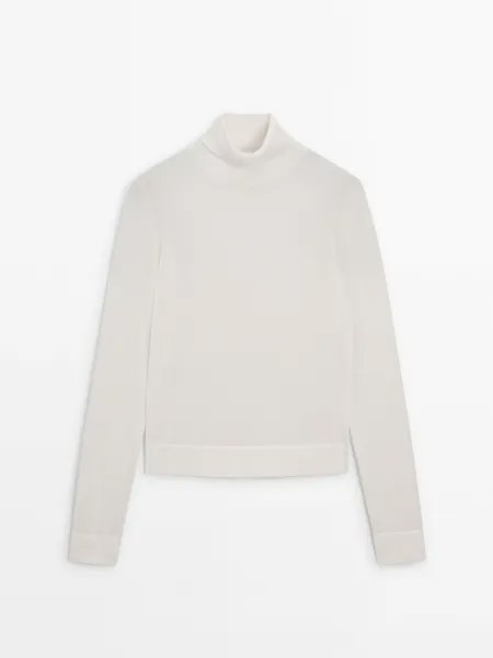Вязаный джемпер с высоким воротом Massimo Dutti, бежевый