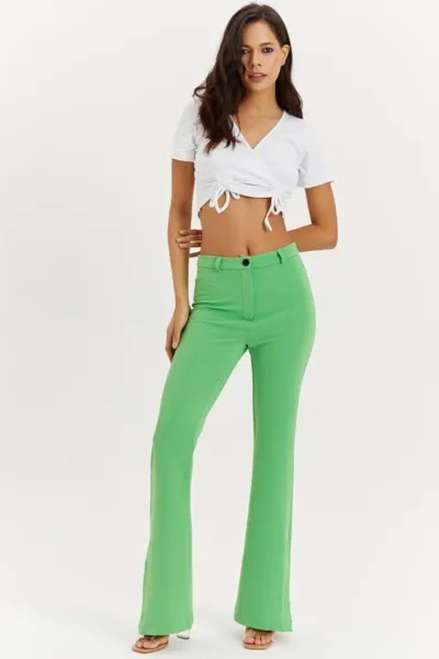 Женские зеленые расклешенные брюки с разрезом Cool & Sexy, зеленый