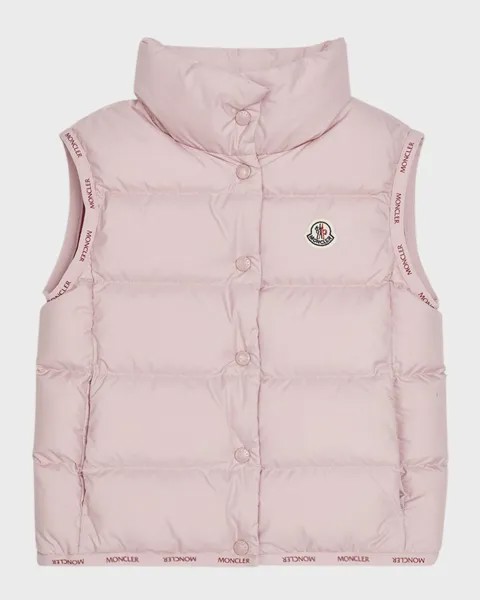 Пуховик с логотипом Badia для девочек Moncler, цвет Pastel Pink