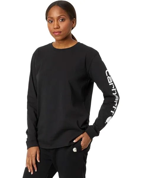 Футболка Carhartt Loose Fit Heavyweight Long Sleeve Logo Sleeve, черный