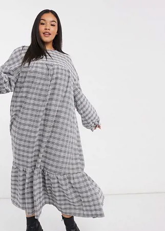 Свободное платье миди в клетку с оборками ASOS DESIGN Curve-Многоцветный