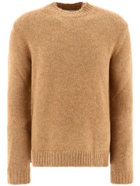 Jil Sander шерстяной джемпер с круглым вырезом, коричневый