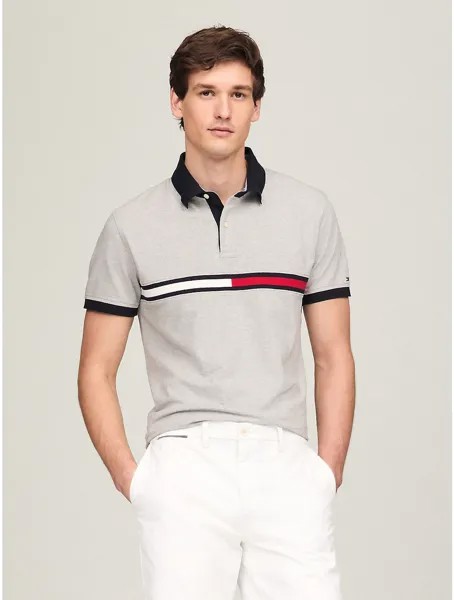 Мужская футболка-поло обычного кроя с вышитым логотипом Tommy Hilfiger, цвет Grey Heather